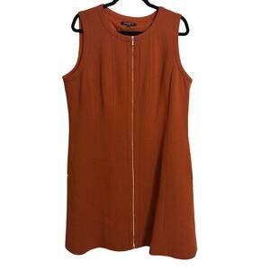 Lafayette 148 Dress Womens 16 Burnt Orange Wool Sleeveless Full Zip Knee Length